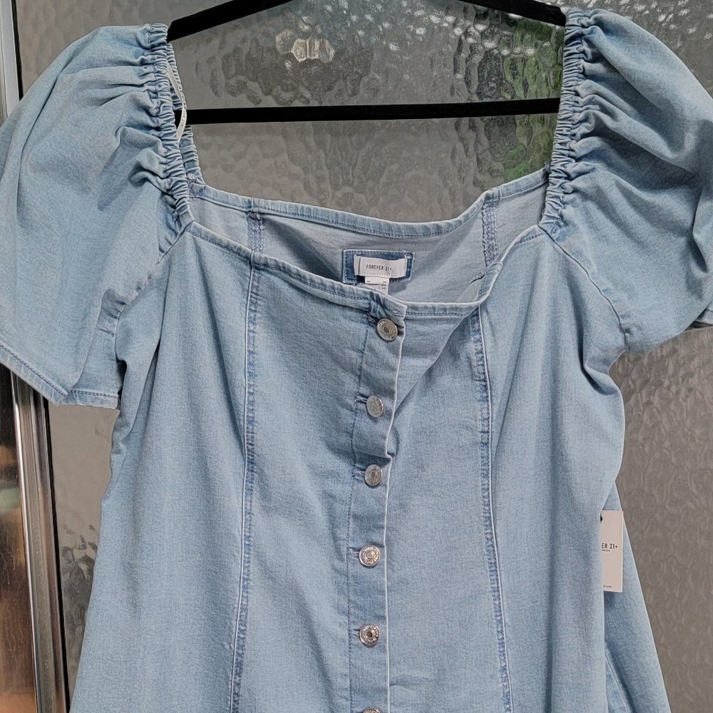 NWT Forever 21 Puff Sleeve Chambray Dress Size 3X